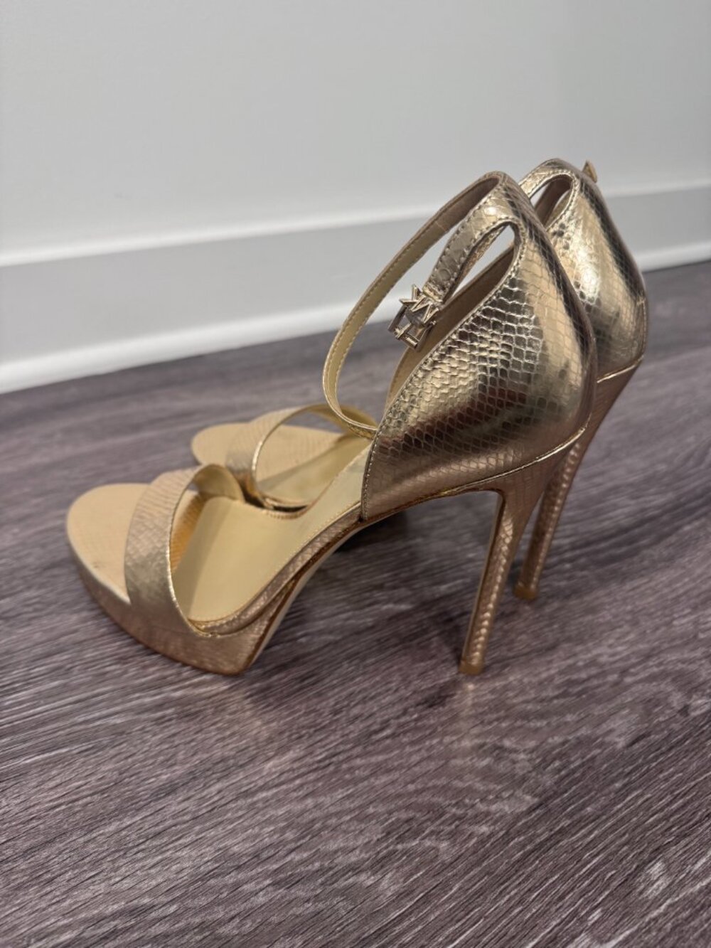 Michael Kors Gold Textured Heels Size 11 Ankle Strap Stiletto Sandals - Picture 6 of 9